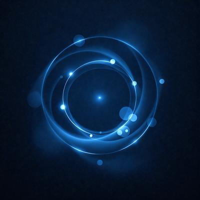 The primary subject of the image is a blue circle with a light in the center. The circle is surrounded by a blue background, giving the impression of a futuristic or space-themed scene. The visual style of the image is digital art, as it appears to be a computer-generated or digitally manipulated image. The dominant colors in the image are blue and white, creating a calm and serene atmosphere.